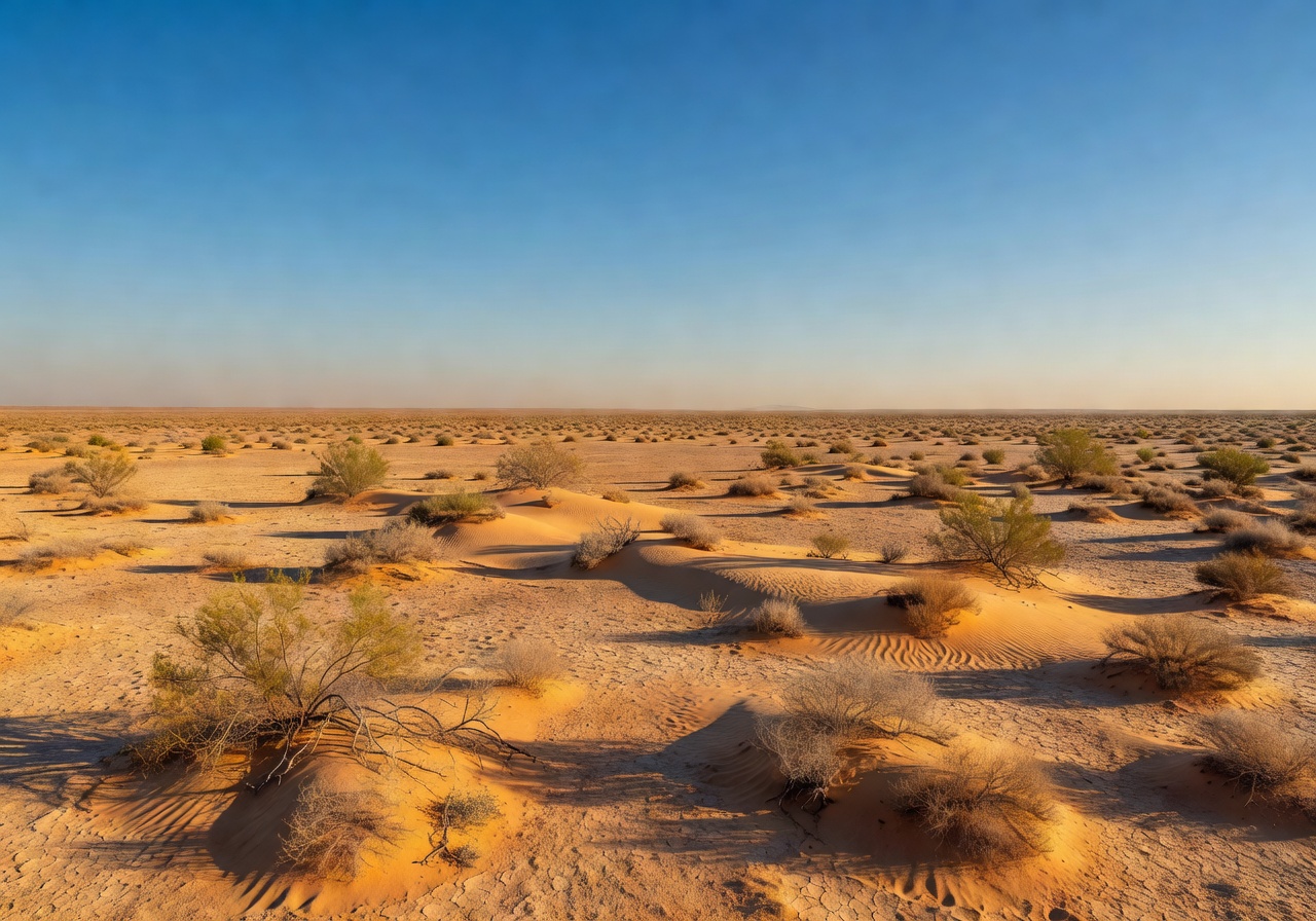 Wide open desert plains stretching to distant horizon